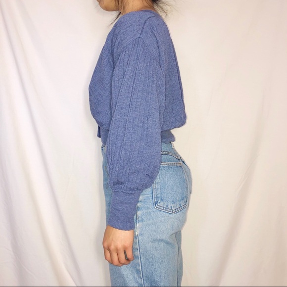 Loewe Blue Pleated Cropped Wool Cardigan M - Picture 7 of 11